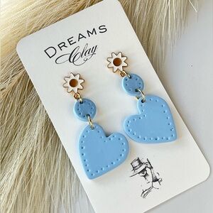 Kids Blue Heart Dangle Polymer Clay Earrings